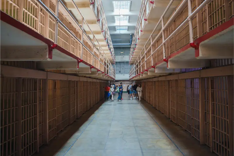 Alcatraz Prison Interior Long Corridor Cell Doors Visitors Tour San Francisco USA