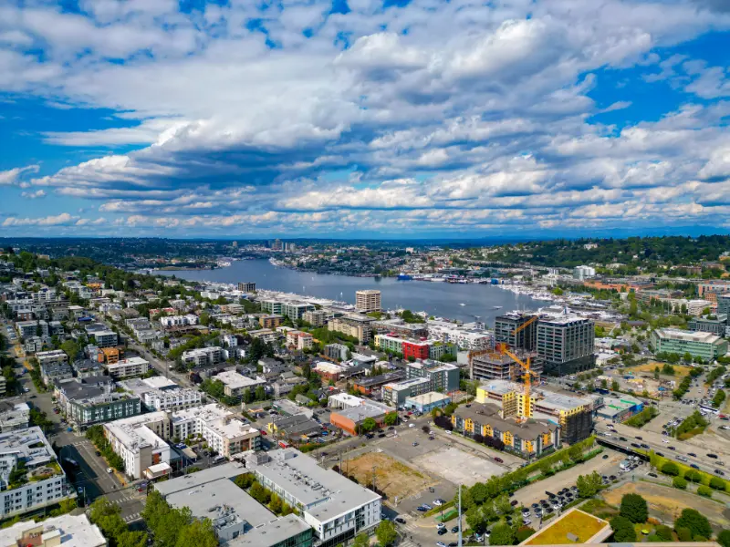 American Seattle District Architecture Metropolis City Cityscape Aerial Seattle Landscape Space Needle Aerial Landscape