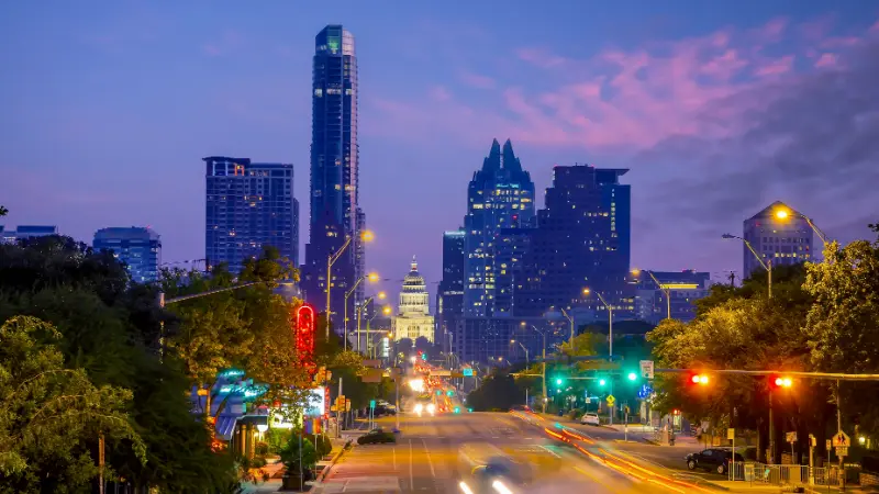 Austin City Downtown Skyline Cityscape Texas USA Sunset