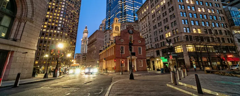 Banner Web Page Scene Boston Old State House Buiding Twilight Time Massachusetts USA