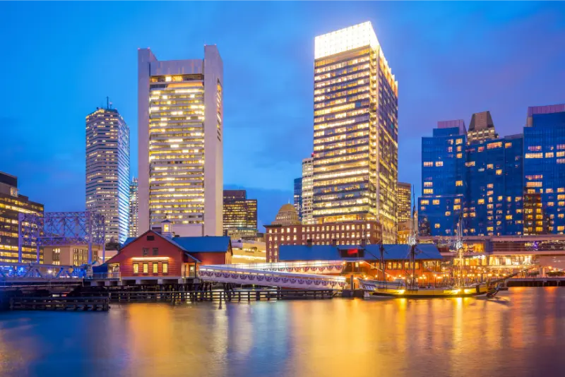 Boston Harbor Skyline Twilight Massachusetts USA