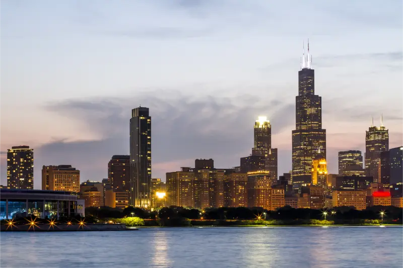 Chicago Skyline Waterfront Twilight Illinois USA