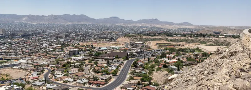 Crossing Borders Aerial USA Mexico International Border Crossing Bridge El Paso Texas
