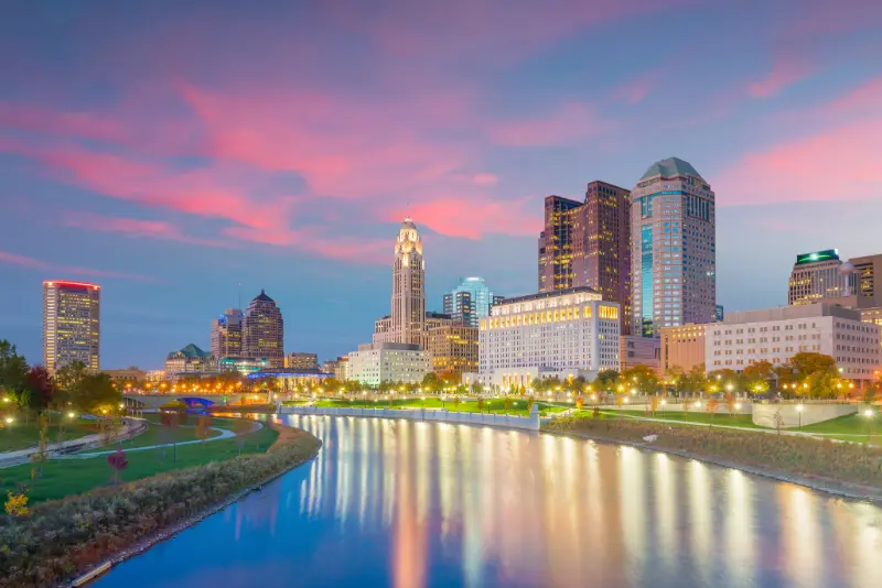 Downtown Cleveland Skyline Ohio USA Sunset