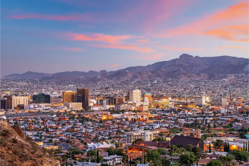 El Paso Texas USA Downtown City Skyline Dusk Juarez Mexico