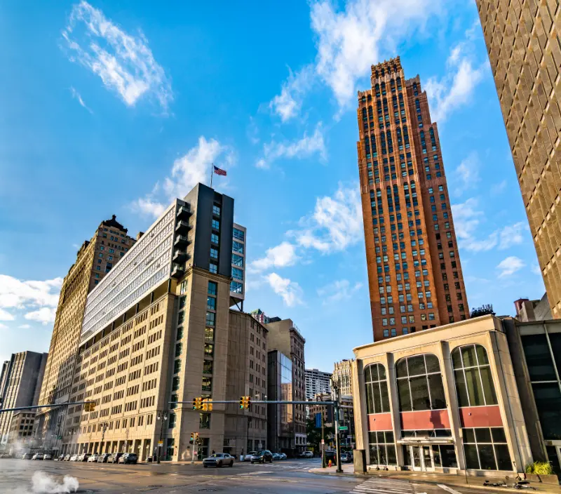 Historic Buildings Downtown Detroit Michigan USA