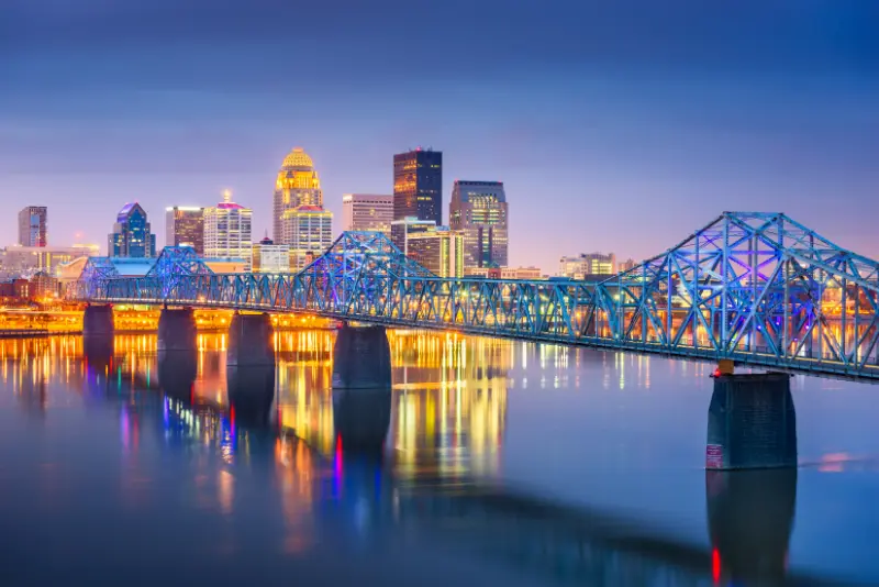 Louisville Kentucky USA Downtown Skyline Ohio River Dusk