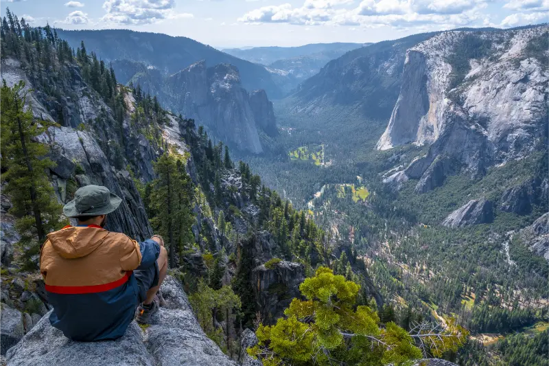 Man Sitting Rock Yosemite National Park Sentinel Dome Yosemite USA