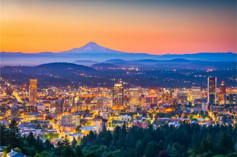 Portland Oregon Skyline With Mount Hood