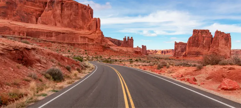 Road Red Rock Canyons Arches National Park Moab Utah USA Adventure