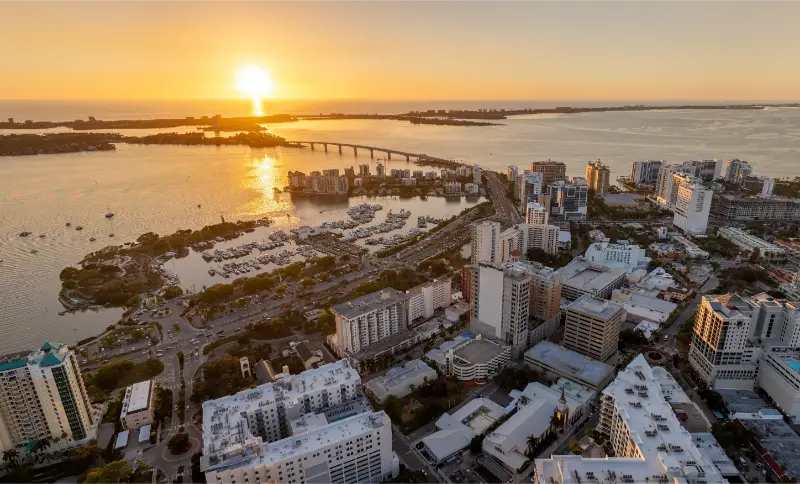 Sarasota Florida Sunset American City Downtown Architecture Highrise Office Buildings Real Estate Development Florida