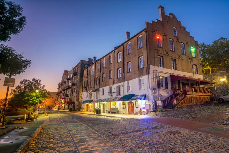 Shops Restaurants River Street Downtown Savannah Georgia USA