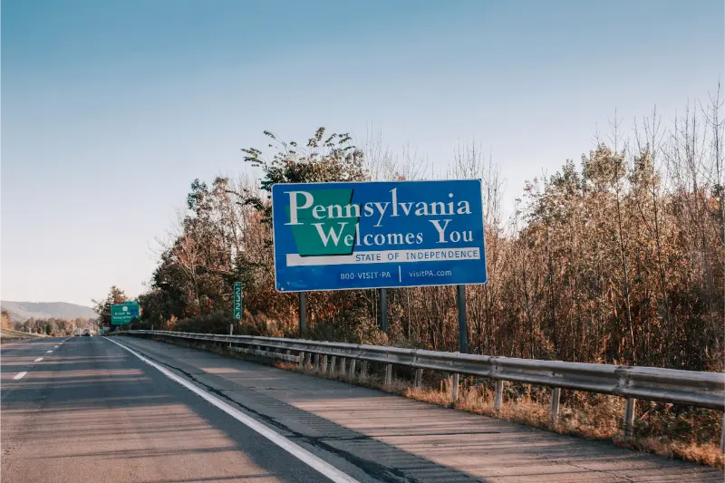 Street Road Sign Saying Pennsylvania Welcomes You Street Road City Town State Sign USA