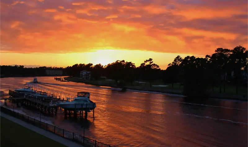 Sunset Spettacolare Canal Intracostiero Intracoastal Waterway Myrtle Beach South Carolina USA