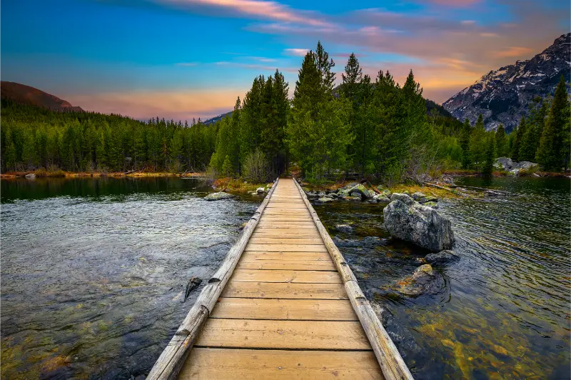 Sunset Taggart Lake Grand Teton Mountains Wyoming USA