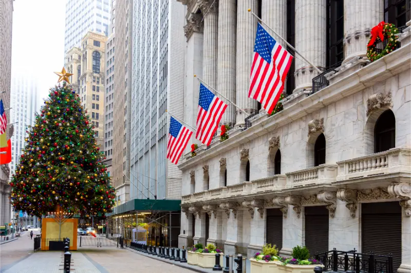 Wall Street New York City Christmas Time Decoration New York City USA